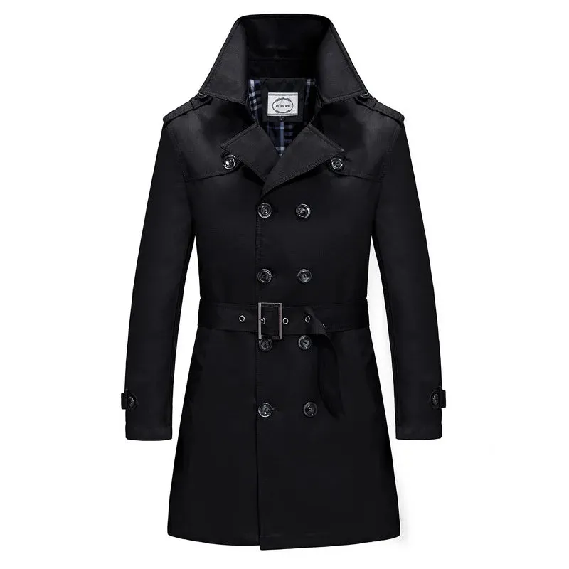 British Style Men's Long Trench Coats with Belt Fashion Slim Windbreak Overcoat Male Double Breasted Jackets