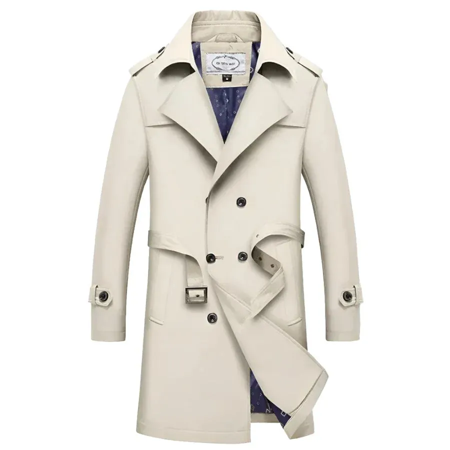 British Style Men's Long Trench Coats with Belt Fashion Slim Windbreak Overcoat Male Double Breasted Jackets