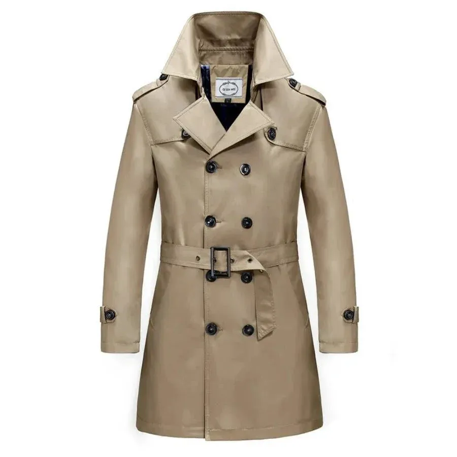 British Style Men's Long Trench Coats with Belt Fashion Slim Windbreak Overcoat Male Double Breasted Jackets