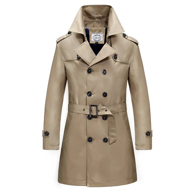 British Style Men's Long Trench Coats with Belt Fashion Slim Windbreak Overcoat Male Double Breasted Jackets