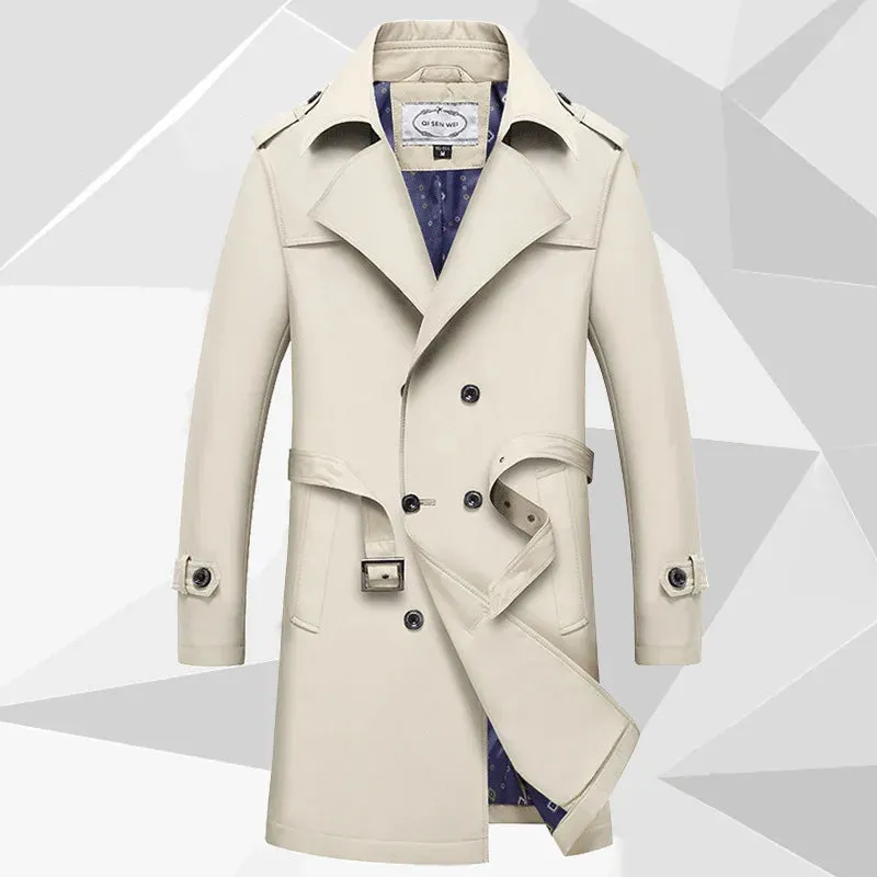 British Style Men's Long Trench Coats with Belt Fashion Slim Windbreak Overcoat Male Double Breasted Jackets