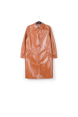 Brown faux patent-leather trench coat