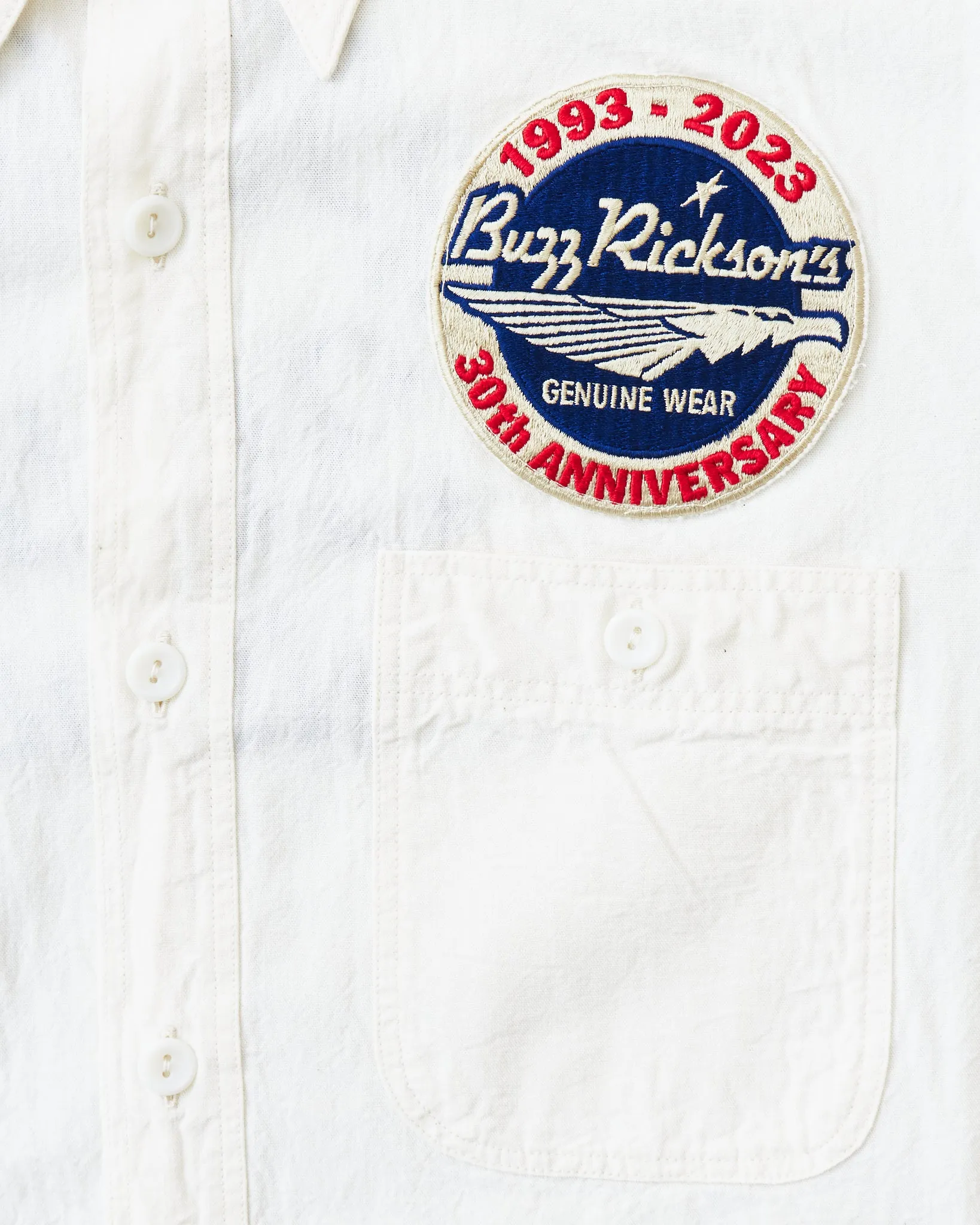 Buzz Rickson's White Chambray Work Shirt Blue 30th Anniversary With Embroidery BR29185