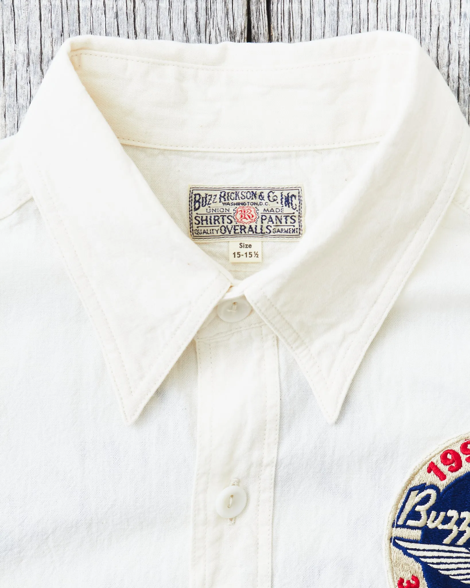 Buzz Rickson's White Chambray Work Shirt Blue 30th Anniversary With Embroidery BR29185