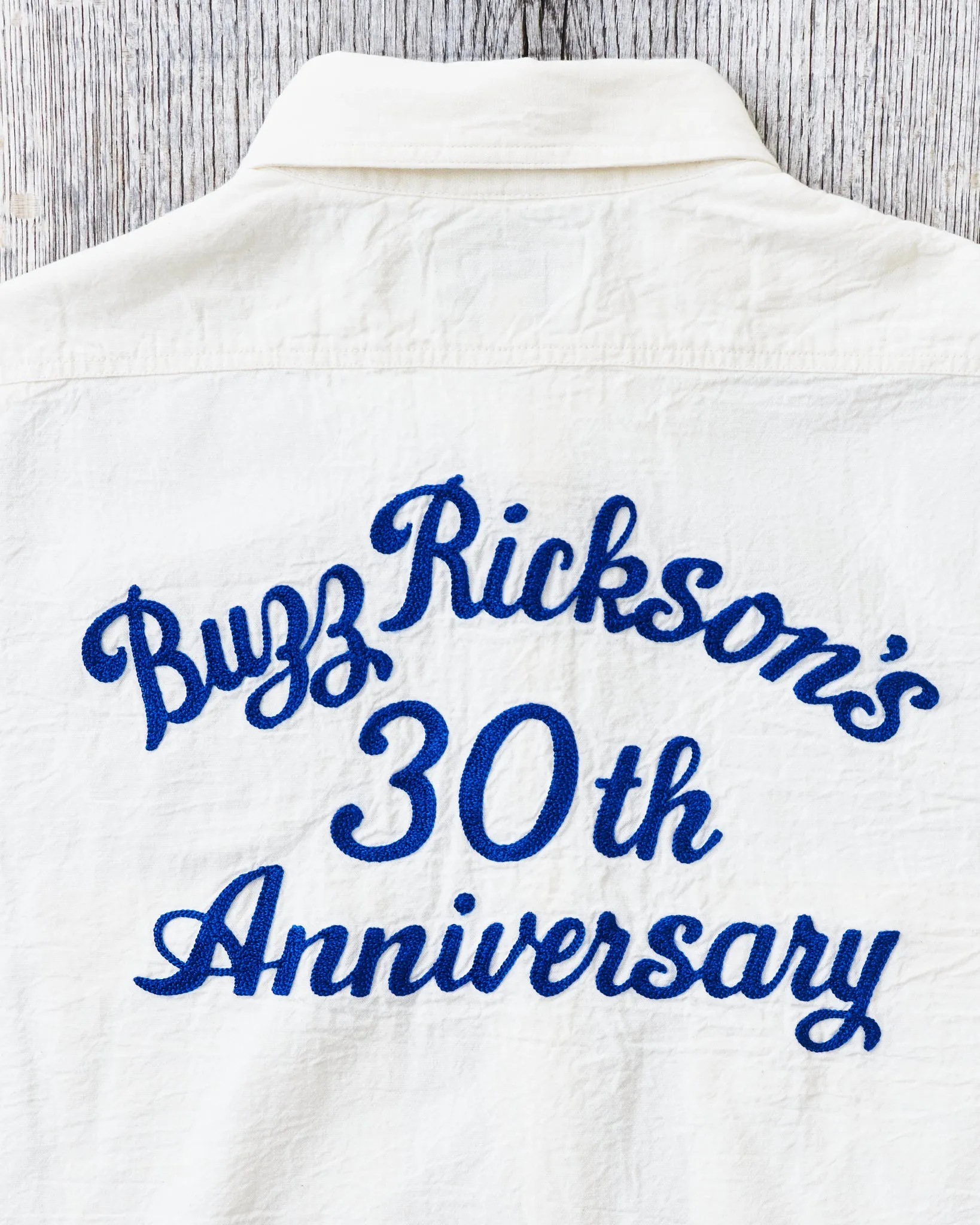 Buzz Rickson's White Chambray Work Shirt Blue 30th Anniversary With Embroidery BR29185