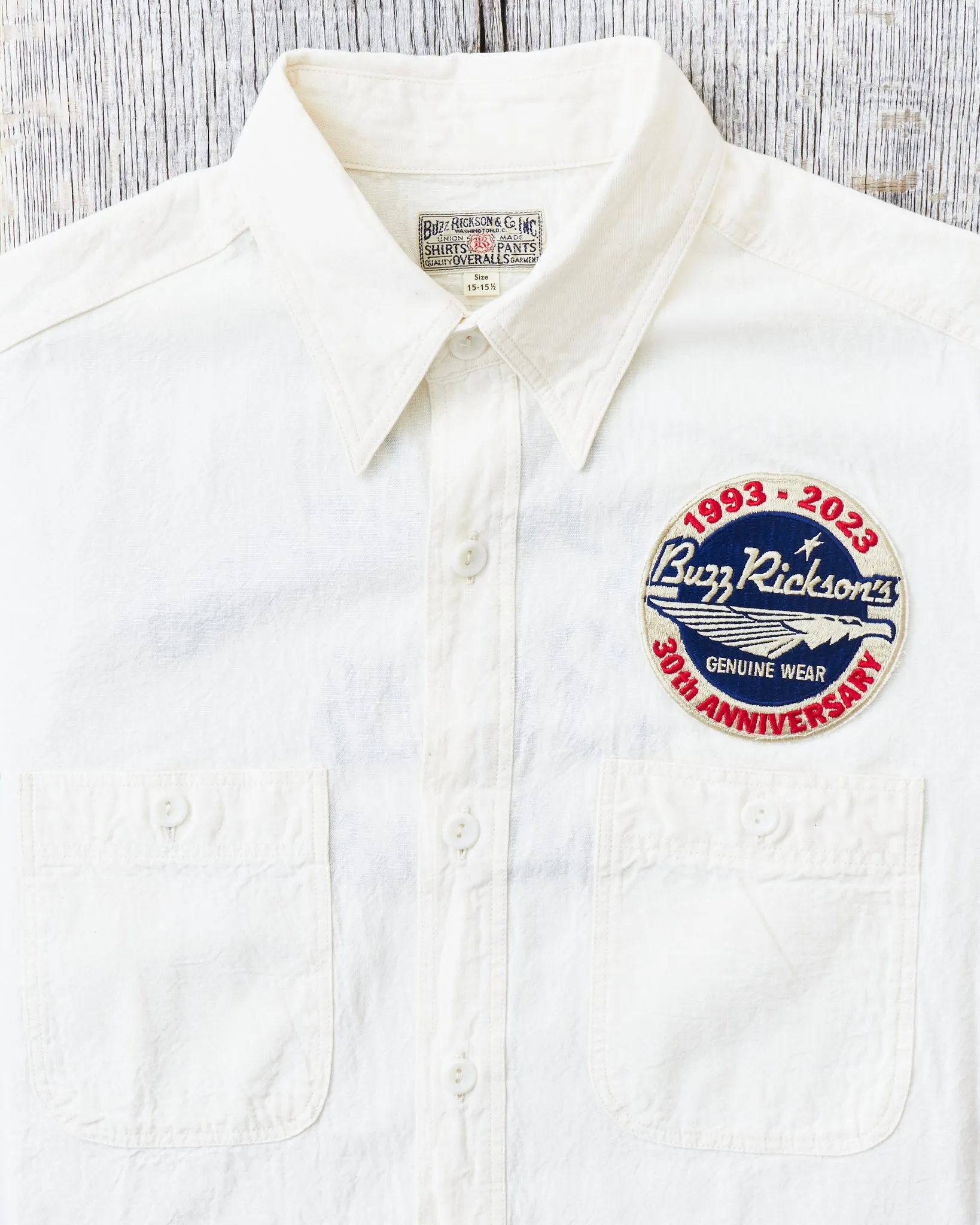 Buzz Rickson's White Chambray Work Shirt Blue 30th Anniversary With Embroidery BR29185