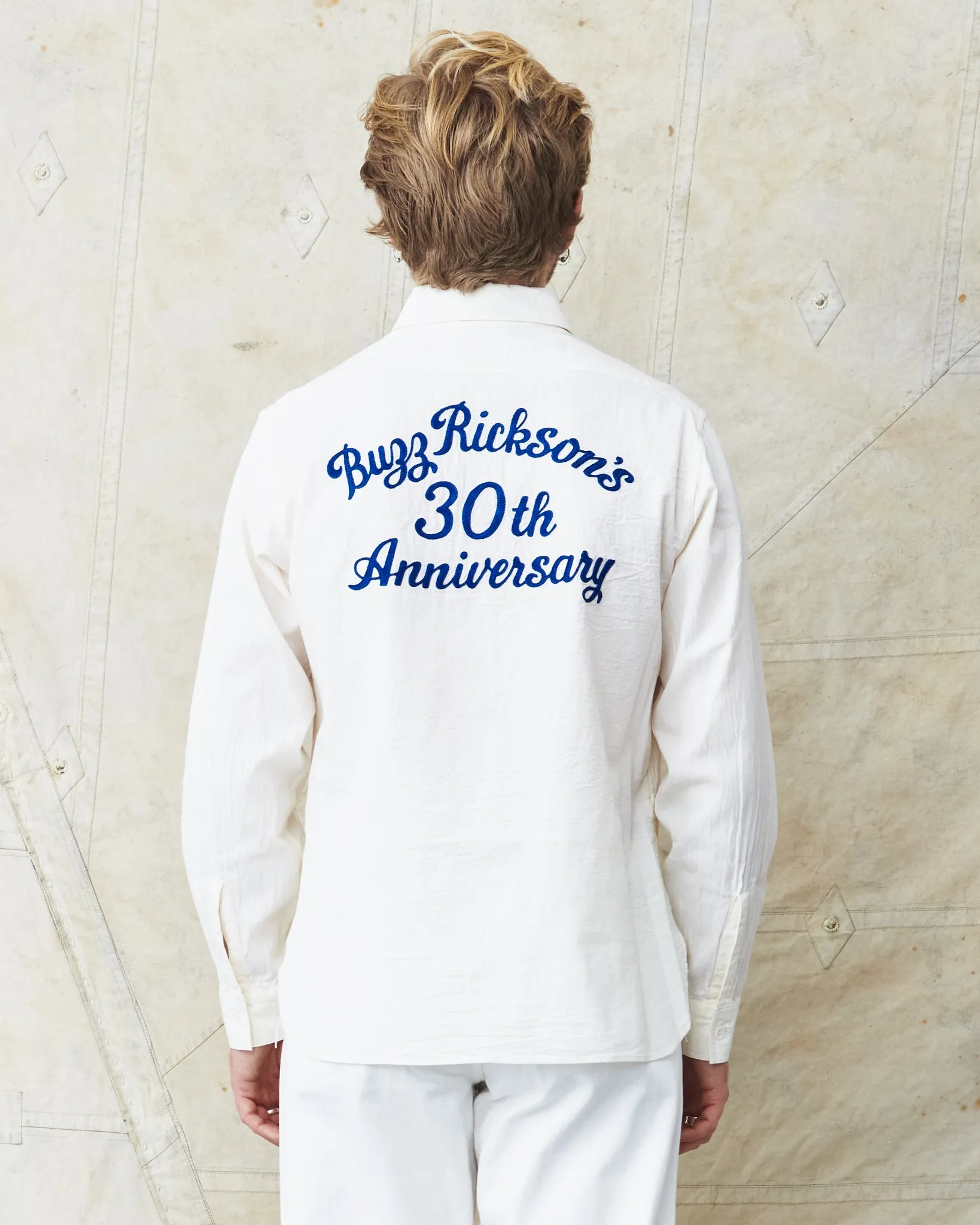 Buzz Rickson's White Chambray Work Shirt Blue 30th Anniversary With Embroidery BR29185