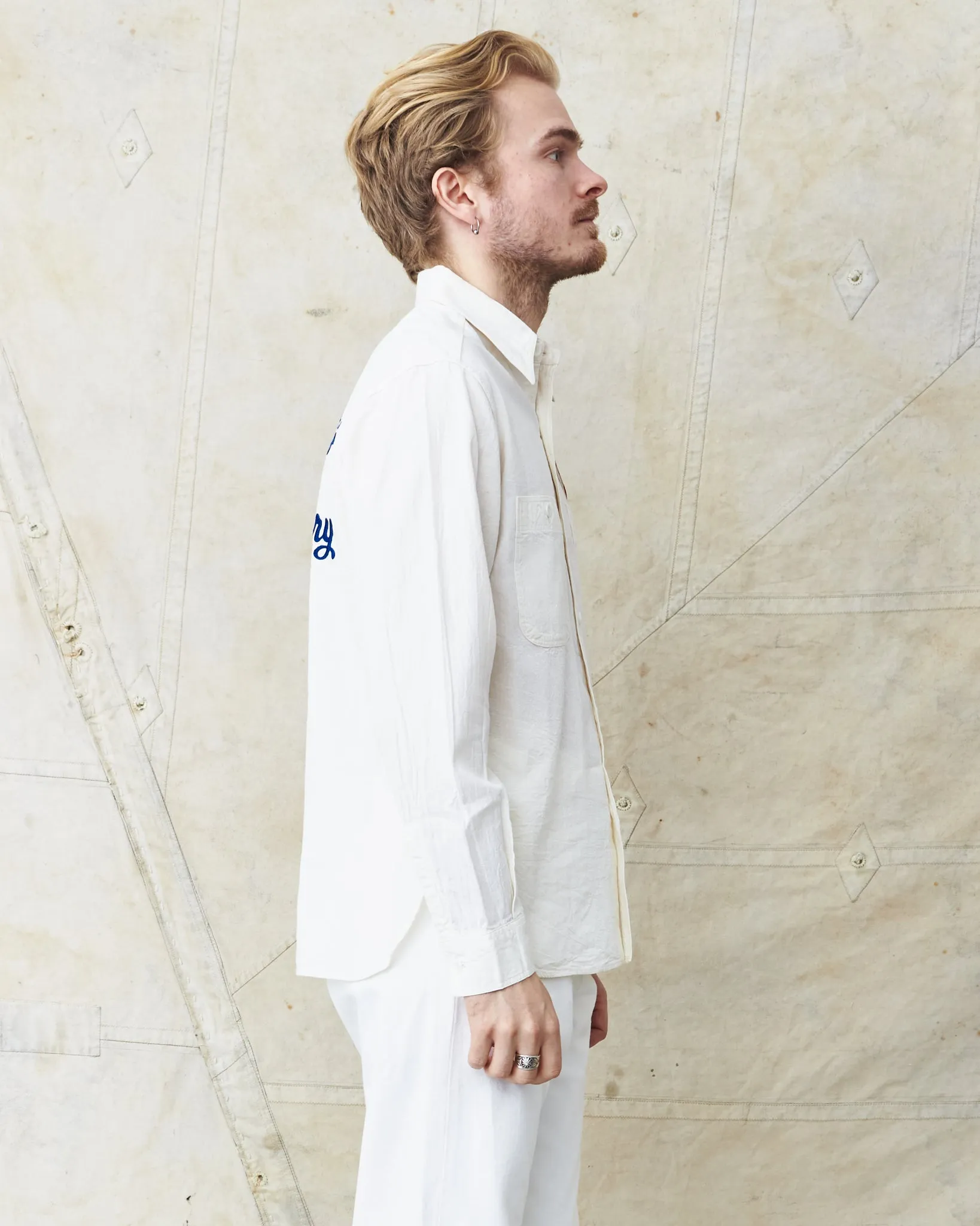 Buzz Rickson's White Chambray Work Shirt Blue 30th Anniversary With Embroidery BR29185