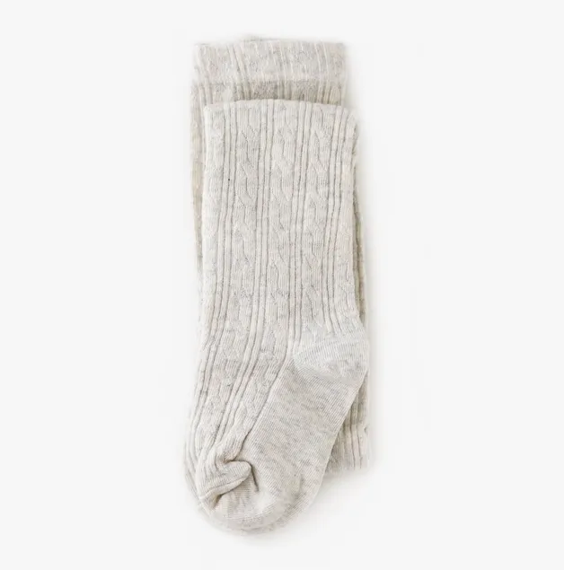 Cable Knit Tights, Heathered Ivory