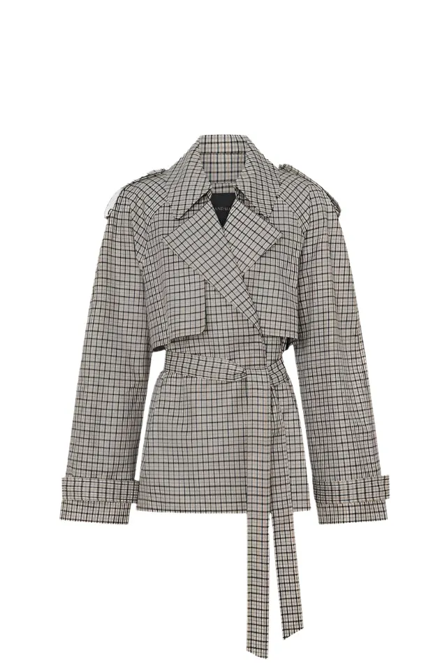 Camilla and Marc Burdock Check Trench Jacket in Birch Check
