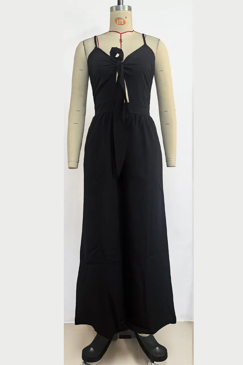 Casual Elegant Solid Frenulum V Neck Loose Jumpsuits(3 Colors)