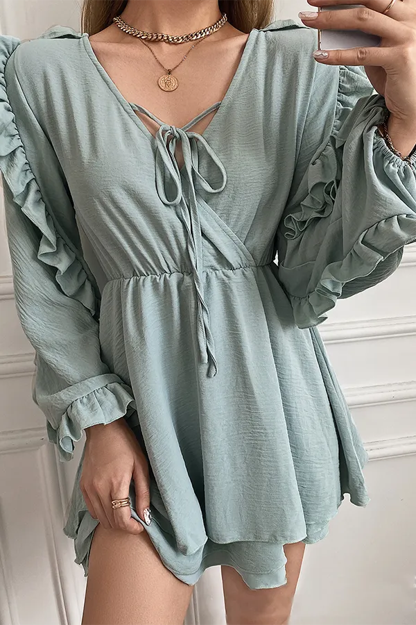 Casual Solid Frenulum Stringy Selvedge V Neck Jumpsuits