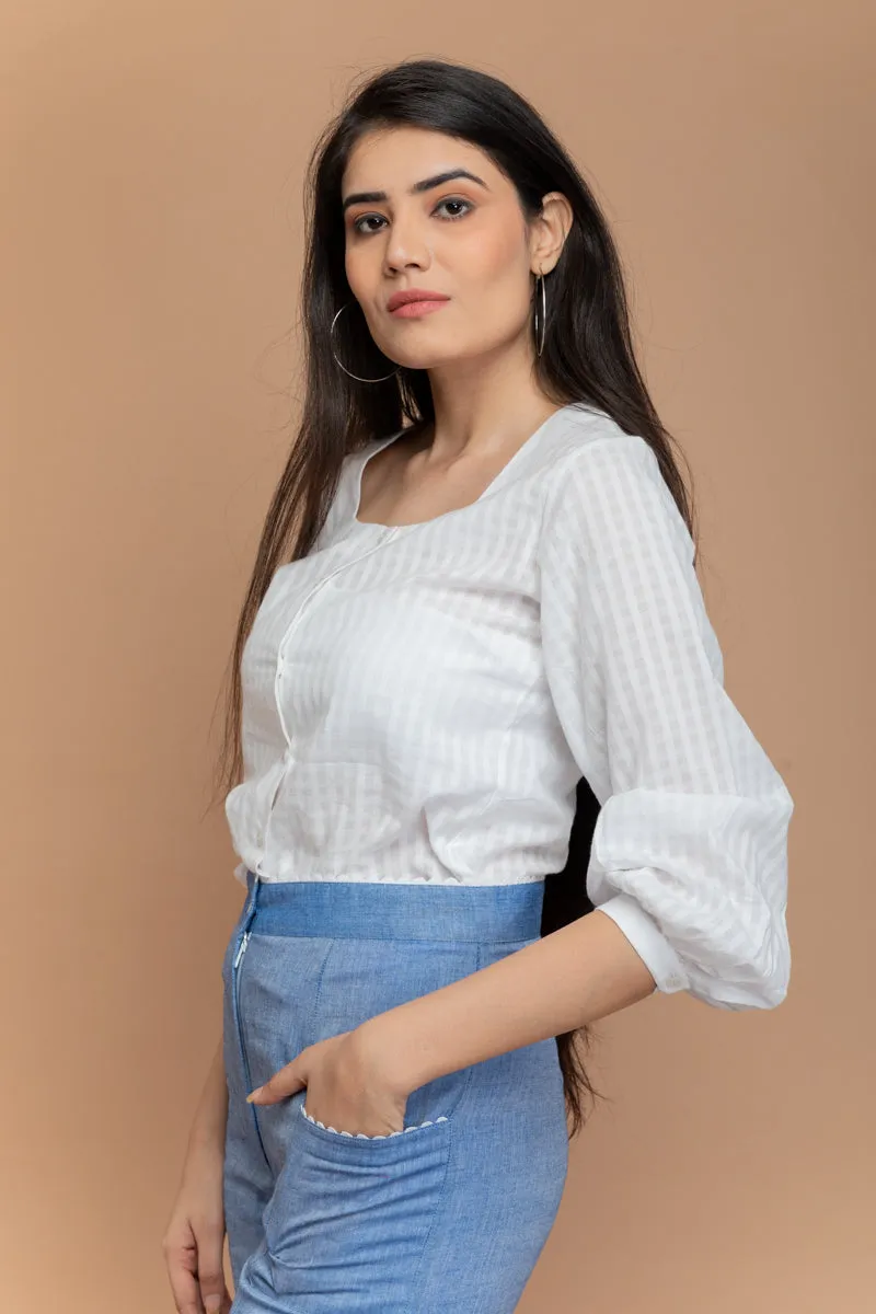 Chambray Blue Paneled Trousers in Sambalpur Handloom Cotton