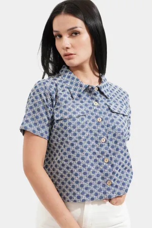 Chambray Eyelet Button Down Top