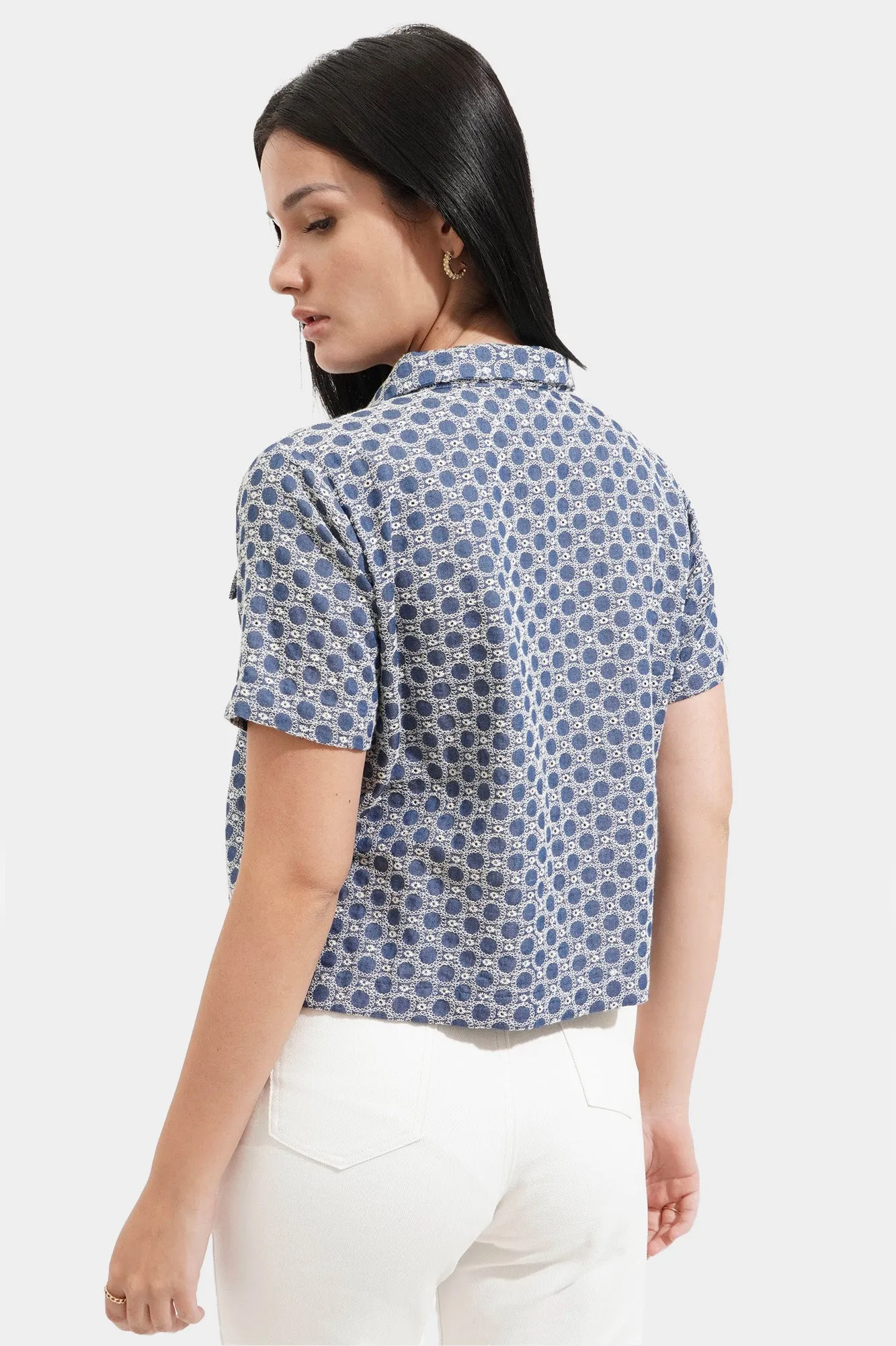 Chambray Eyelet Button Down Top