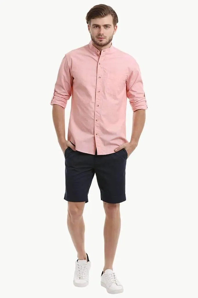 Chambray Shirt with Mandarin Collar