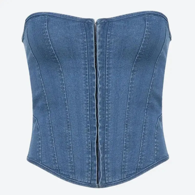Chic Denim Strapless Corset Top for Effortless Style