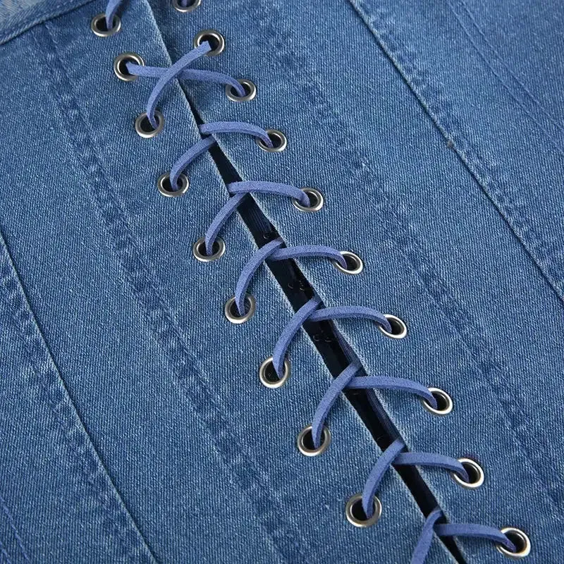 Chic Denim Strapless Corset Top for Effortless Style
