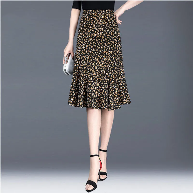 Chiffon Floral Skirt  Summer High Waist  A- line Skirt Woman Skirts