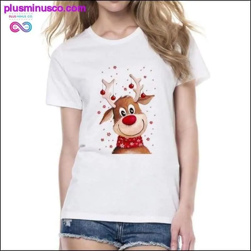 Christmas Deer Design T-Shirt for Women || PlusMinusco.com