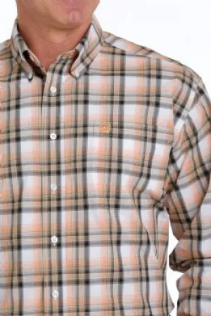 Cinch Men's Plaid Button-Down Western Shirt - White/Orange/Khaki
