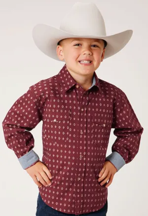CL03-030-0064-0311 Boys L/S Shirt Red Geo Print