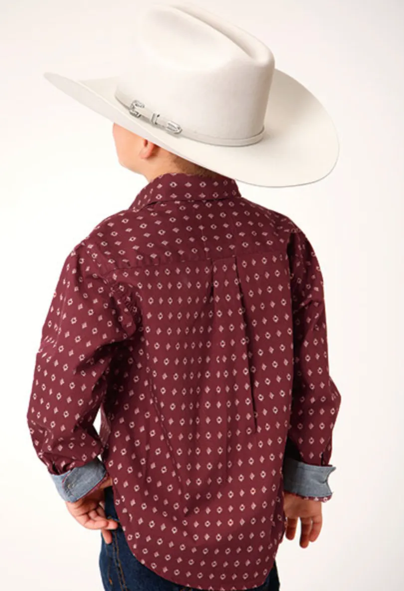 CL03-030-0064-0311 Boys L/S Shirt Red Geo Print