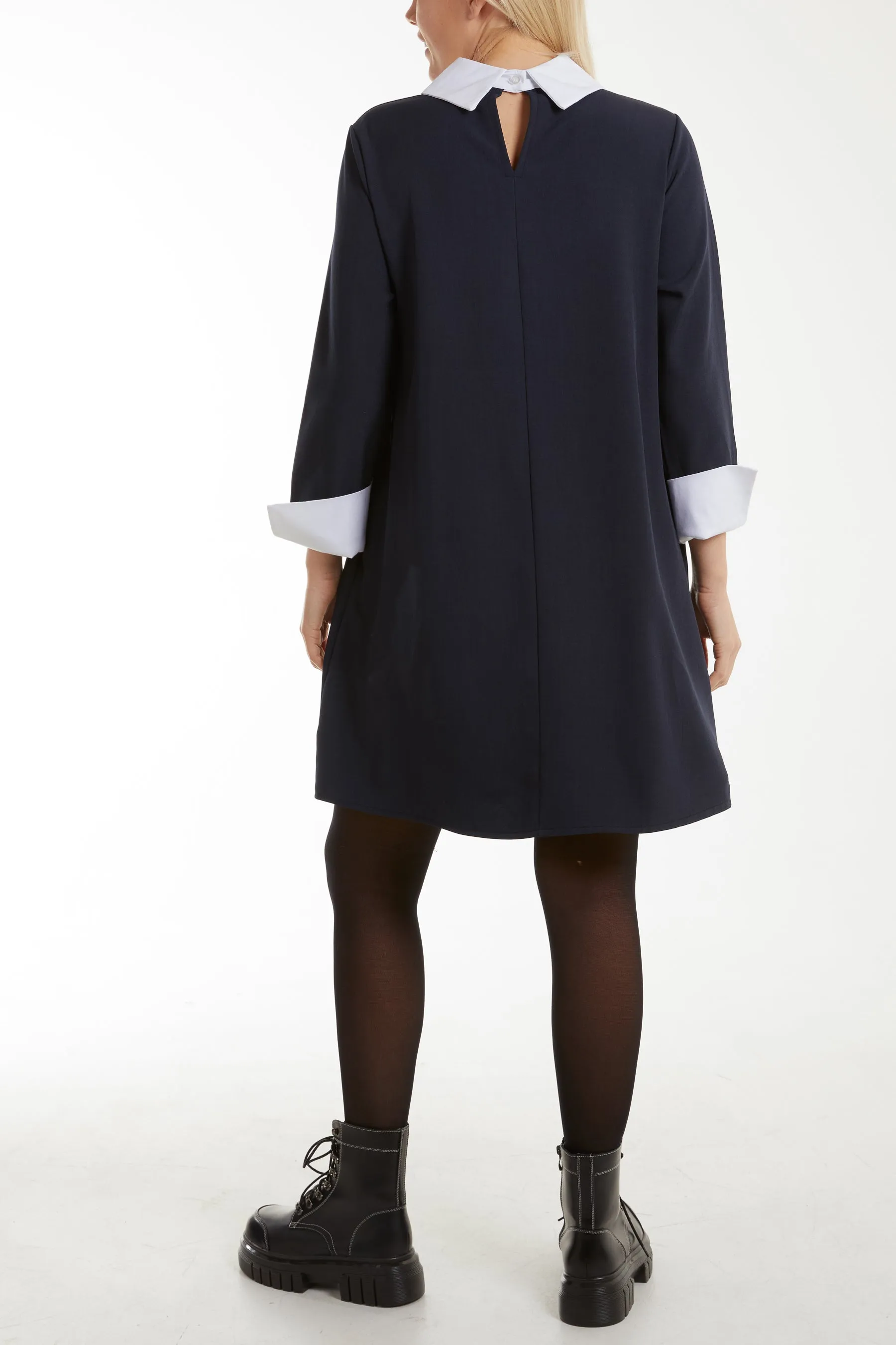 Collar & Cuff A Line Side Pocket Dress