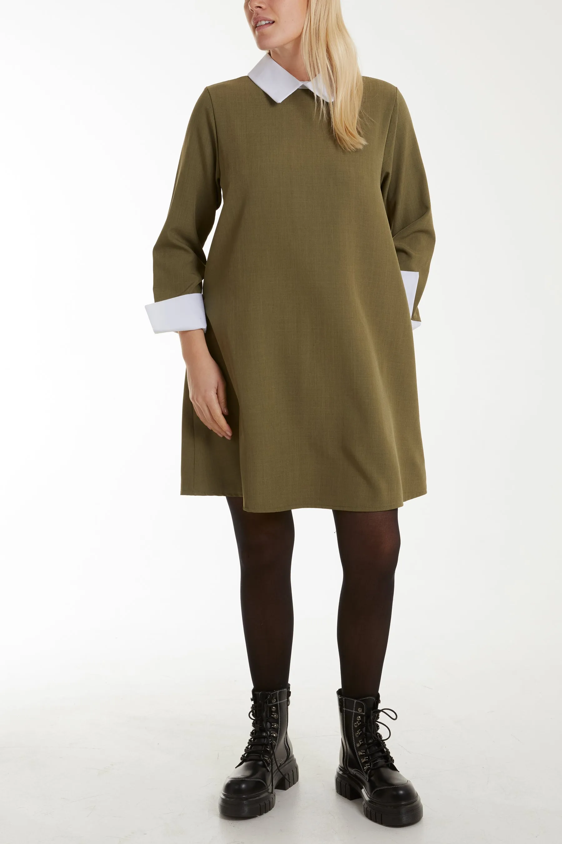 Collar & Cuff A Line Side Pocket Dress