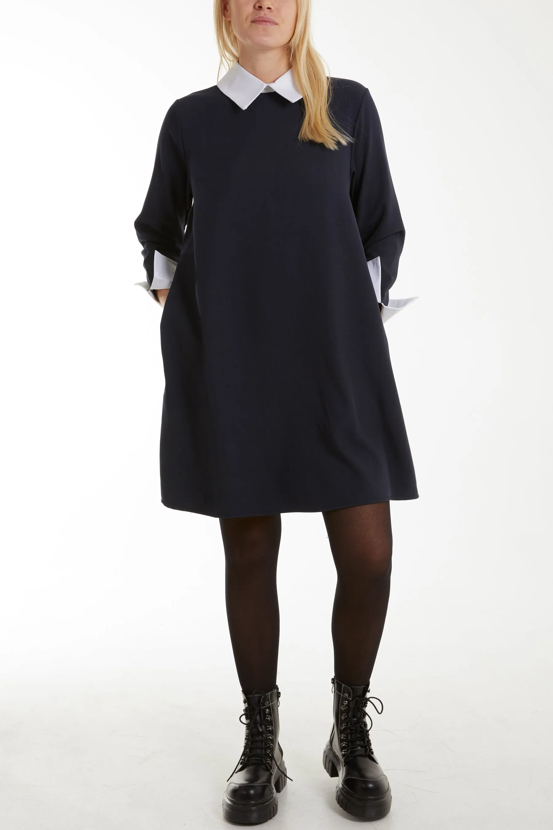 Collar & Cuff A Line Side Pocket Dress