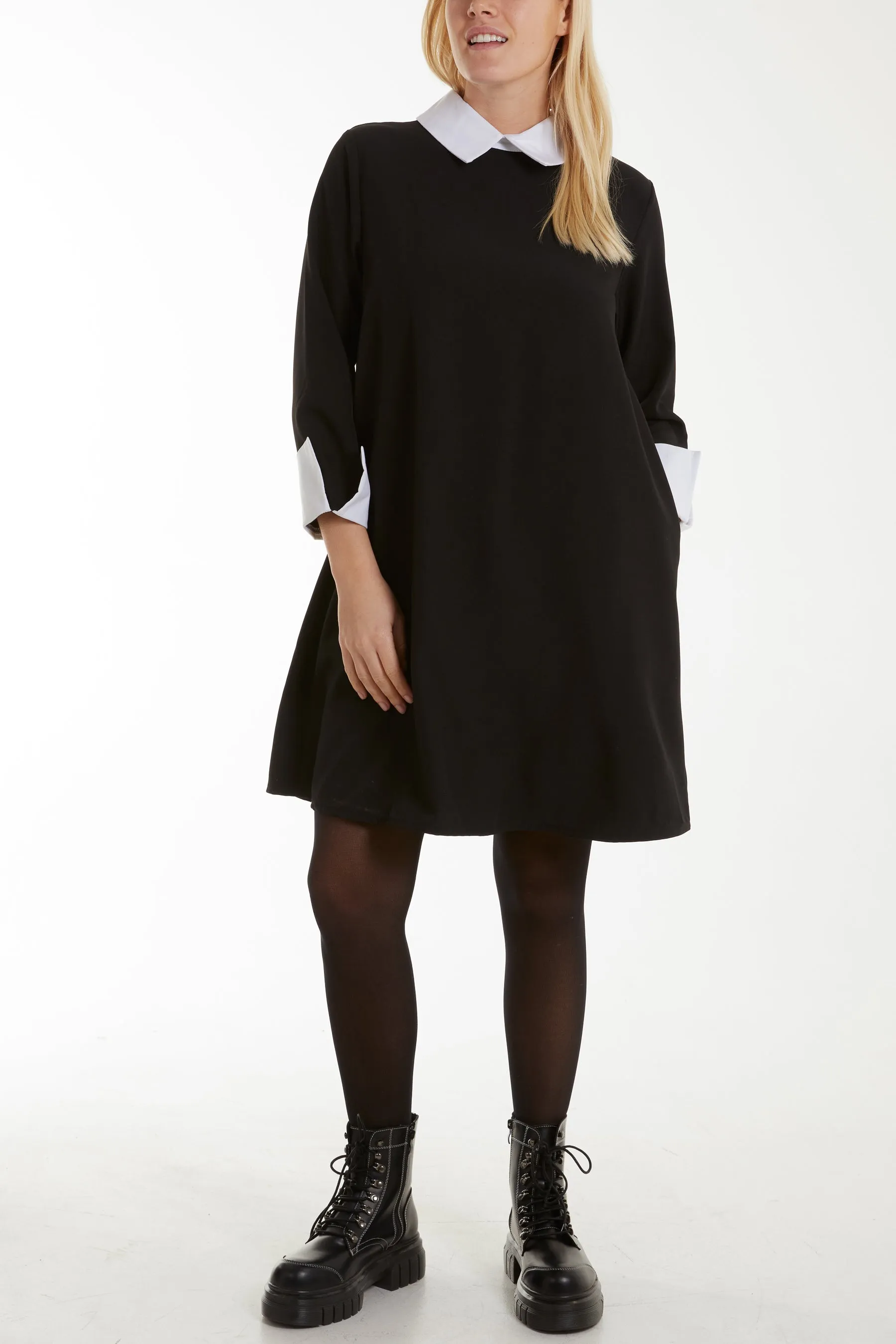 Collar & Cuff A Line Side Pocket Dress