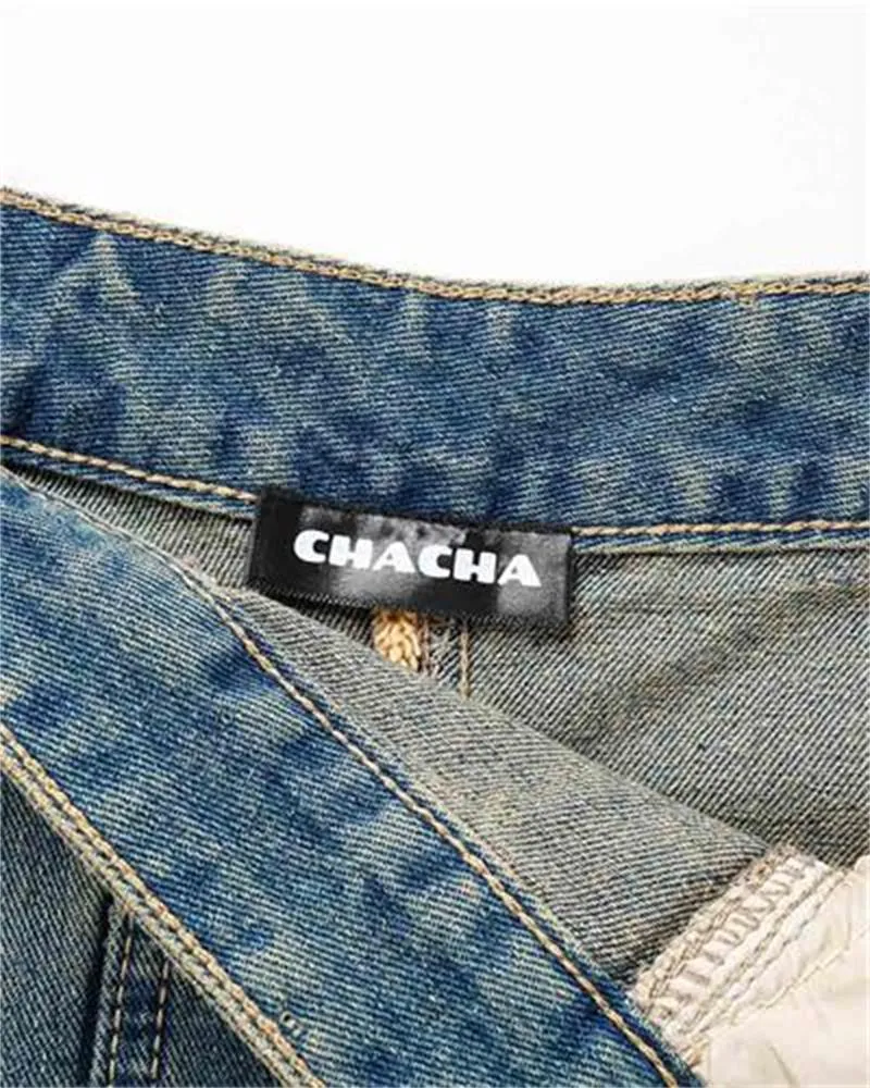 Conjus Distressed Star Denim Skirt