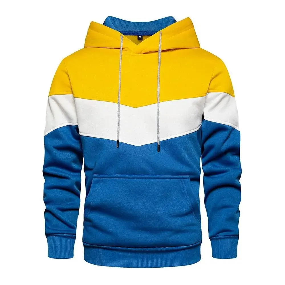 Cool Men's Patchwork Hooded Sweatshirt Hoodies Sport Clothing Casual Loose Fleece Warm Streetwear Modern Male Fashion Autumn Winter Outwear  Long Sleeve Pleated Comfy Round Neck Mens Sweatshirts Workout Sport Casual Hoodie
