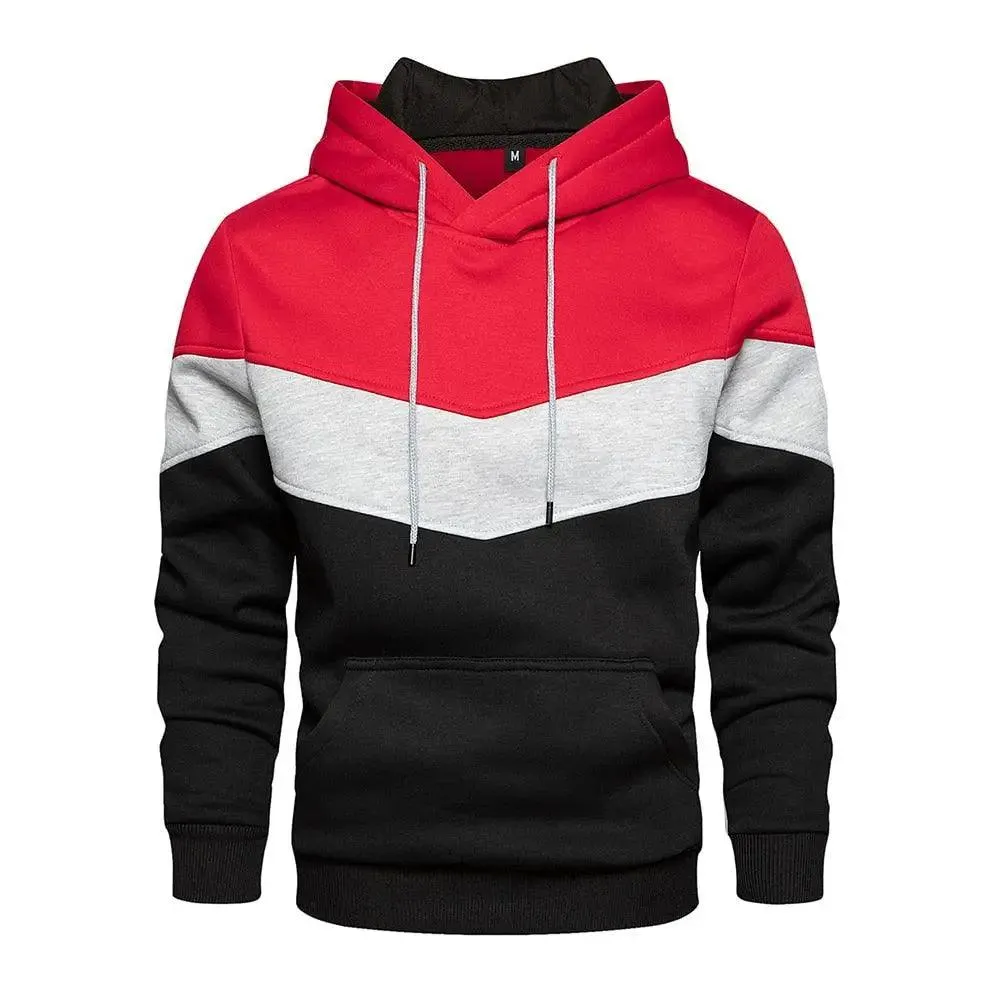 Cool Men's Patchwork Hooded Sweatshirt Hoodies Sport Clothing Casual Loose Fleece Warm Streetwear Modern Male Fashion Autumn Winter Outwear  Long Sleeve Pleated Comfy Round Neck Mens Sweatshirts Workout Sport Casual Hoodie