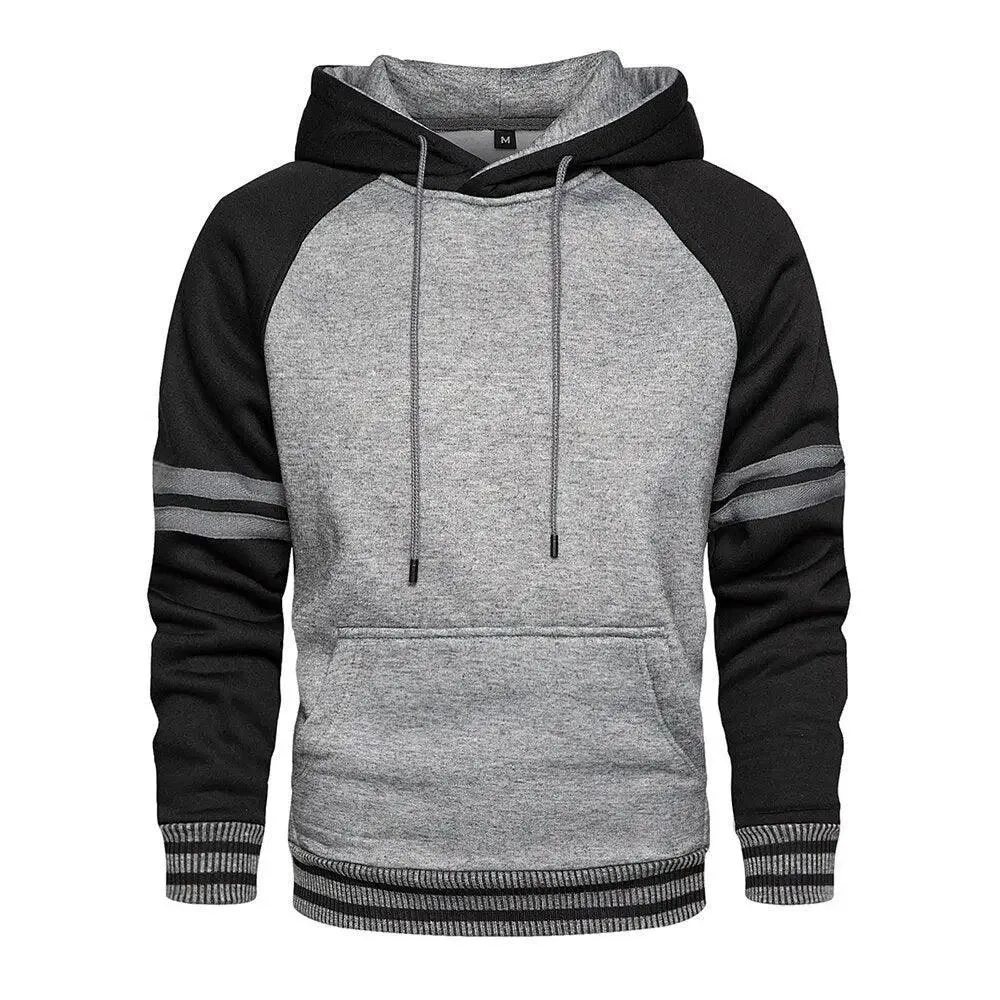 Cool Men's Patchwork Hooded Sweatshirt Hoodies Sport Clothing Casual Loose Fleece Warm Streetwear Modern Male Fashion Autumn Winter Outwear  Long Sleeve Pleated Comfy Round Neck Mens Sweatshirts Workout Sport Casual Hoodie