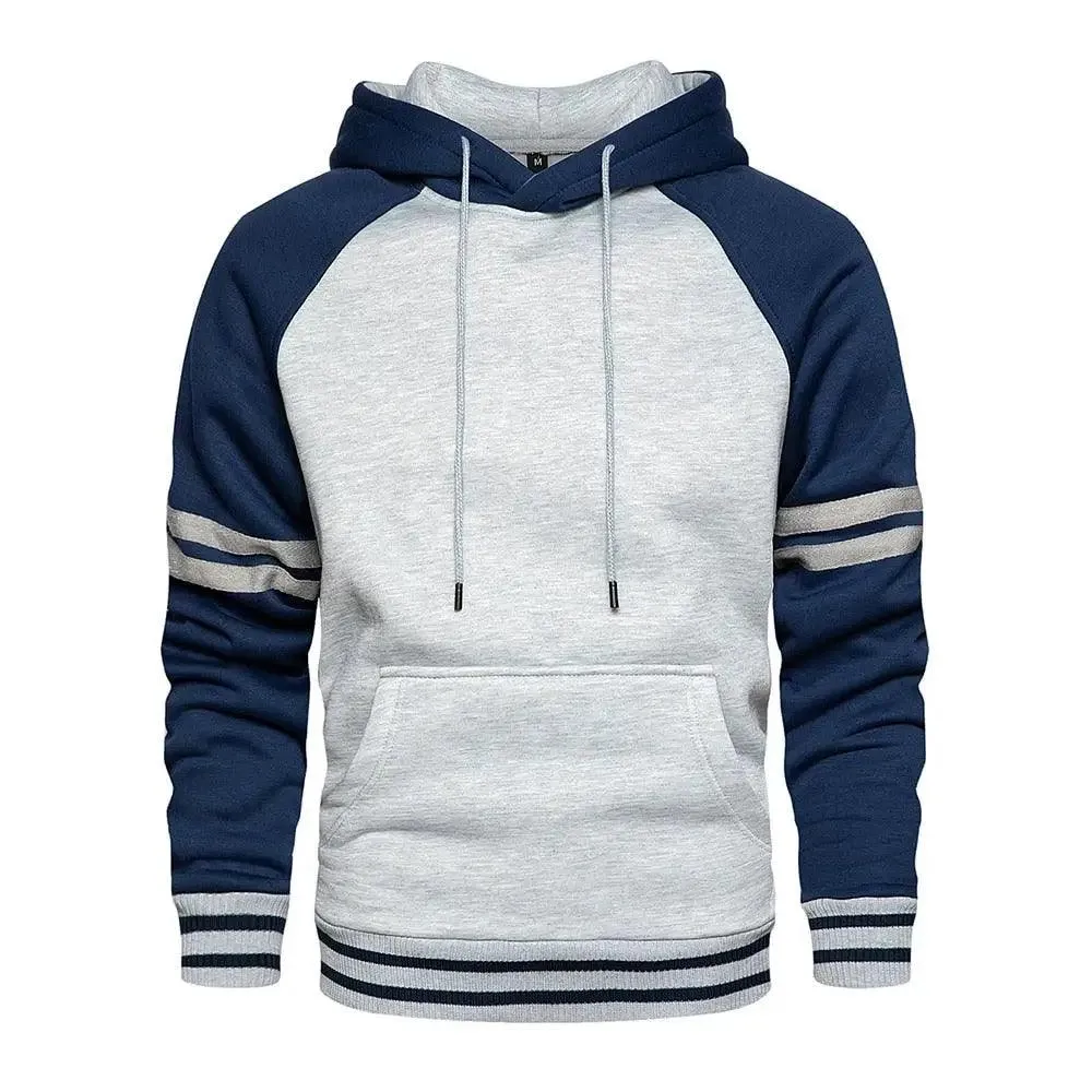 Cool Men's Patchwork Hooded Sweatshirt Hoodies Sport Clothing Casual Loose Fleece Warm Streetwear Modern Male Fashion Autumn Winter Outwear  Long Sleeve Pleated Comfy Round Neck Mens Sweatshirts Workout Sport Casual Hoodie