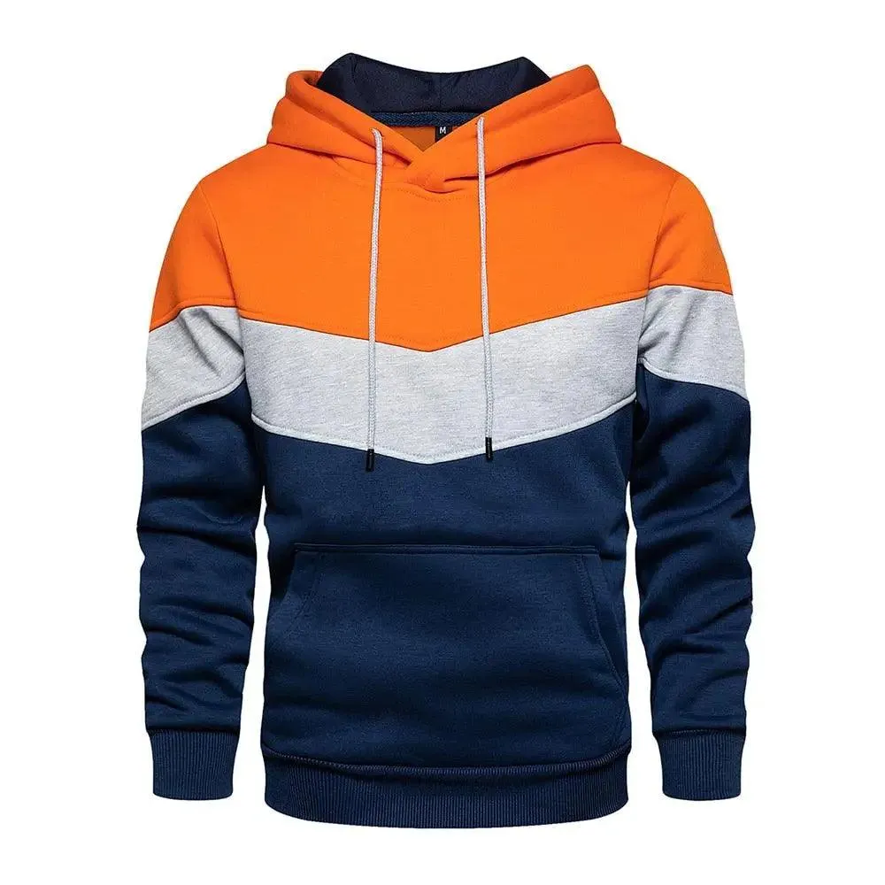 Cool Men's Patchwork Hooded Sweatshirt Hoodies Sport Clothing Casual Loose Fleece Warm Streetwear Modern Male Fashion Autumn Winter Outwear  Long Sleeve Pleated Comfy Round Neck Mens Sweatshirts Workout Sport Casual Hoodie