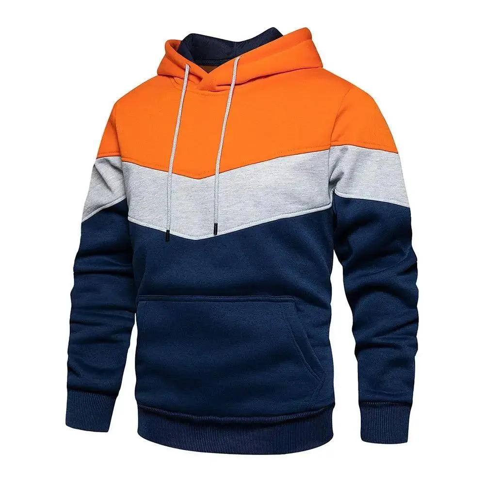 Cool Men's Patchwork Hooded Sweatshirt Hoodies Sport Clothing Casual Loose Fleece Warm Streetwear Modern Male Fashion Autumn Winter Outwear  Long Sleeve Pleated Comfy Round Neck Mens Sweatshirts Workout Sport Casual Hoodie