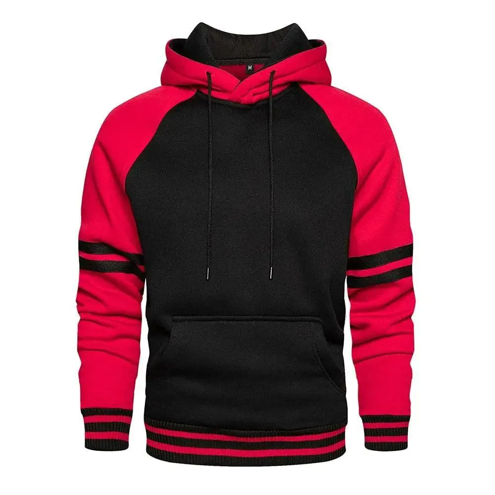 Cool Men's Patchwork Hooded Sweatshirt Hoodies Sport Clothing Casual Loose Fleece Warm Streetwear Modern Male Fashion Autumn Winter Outwear  Long Sleeve Pleated Comfy Round Neck Mens Sweatshirts Workout Sport Casual Hoodie