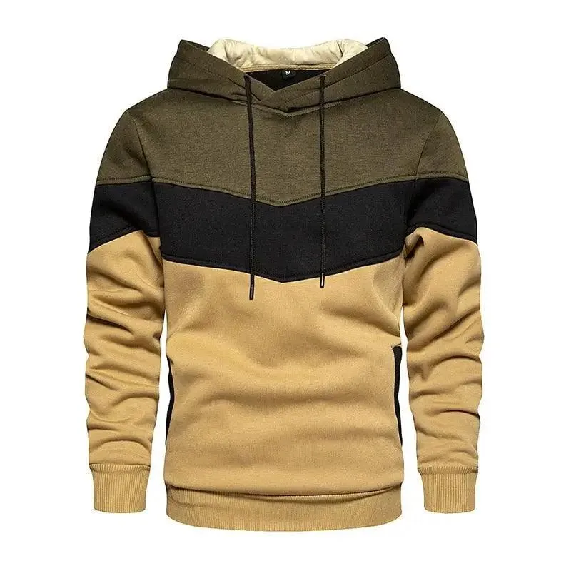 Cool Men's Patchwork Hooded Sweatshirt Hoodies Sport Clothing Casual Loose Fleece Warm Streetwear Modern Male Fashion Autumn Winter Outwear  Long Sleeve Pleated Comfy Round Neck Mens Sweatshirts Workout Sport Casual Hoodie