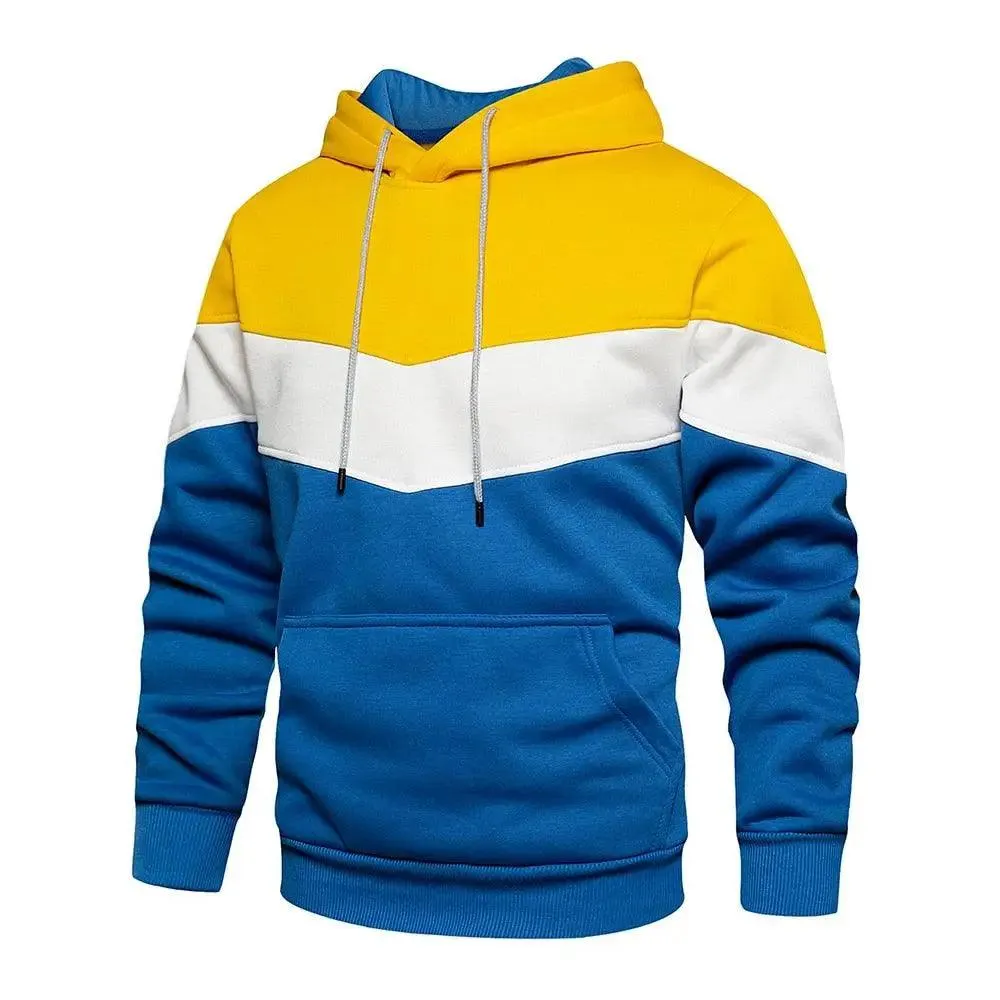Cool Men's Patchwork Hooded Sweatshirt Hoodies Sport Clothing Casual Loose Fleece Warm Streetwear Modern Male Fashion Autumn Winter Outwear  Long Sleeve Pleated Comfy Round Neck Mens Sweatshirts Workout Sport Casual Hoodie