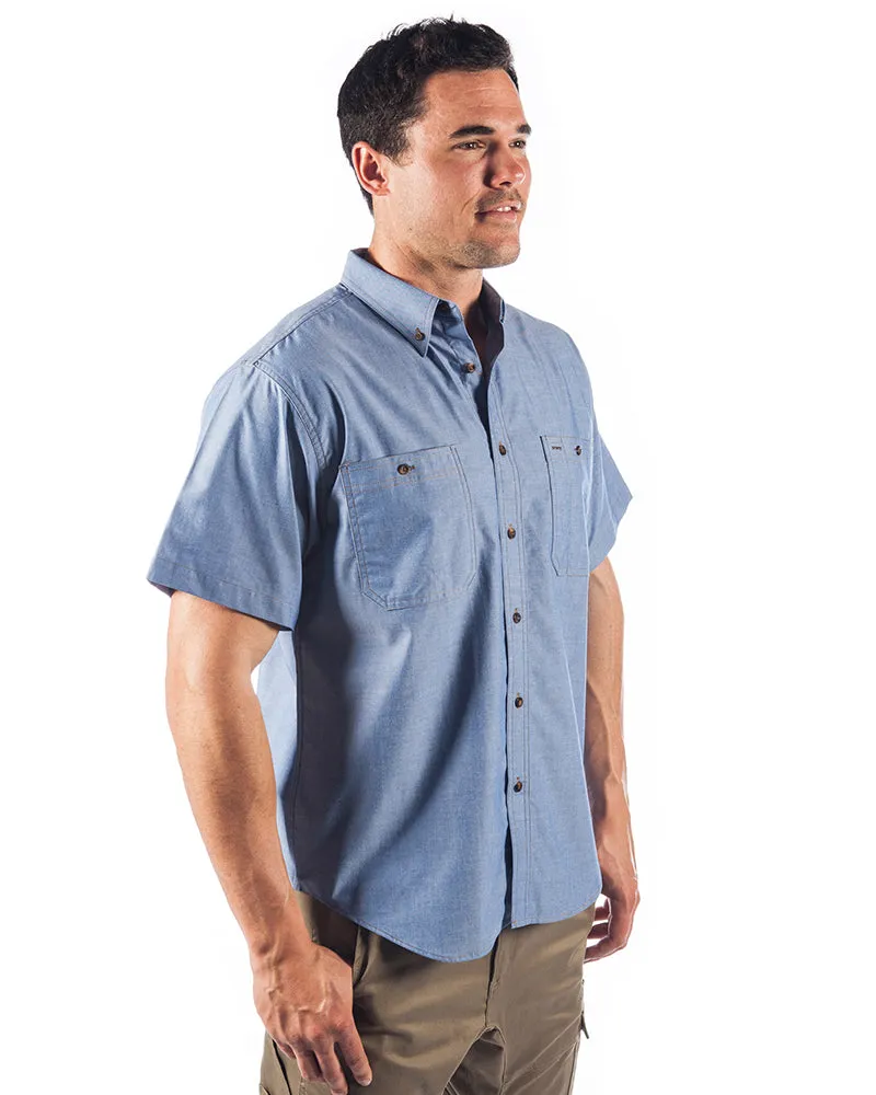 Cotton Chambray Shirt with Twin Pocket Short Sleeve - Chambray