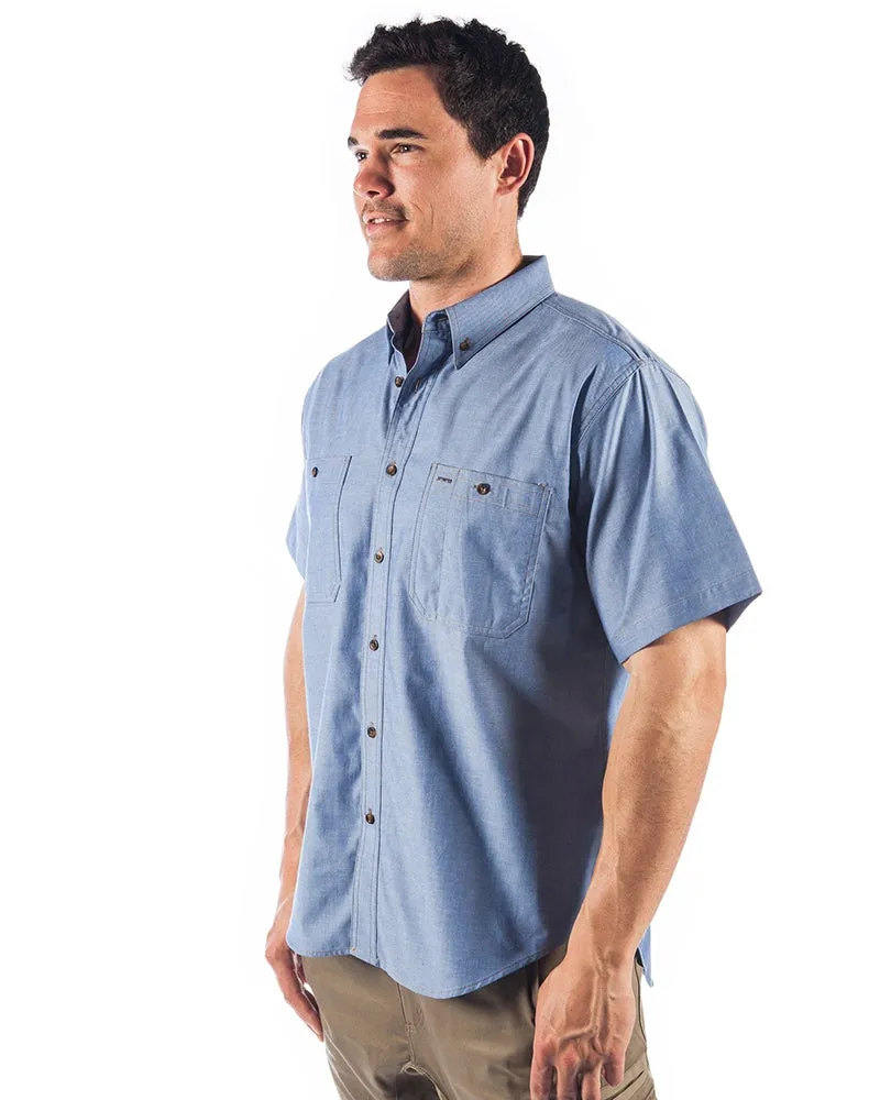 Cotton Chambray Shirt with Twin Pocket Short Sleeve - Chambray