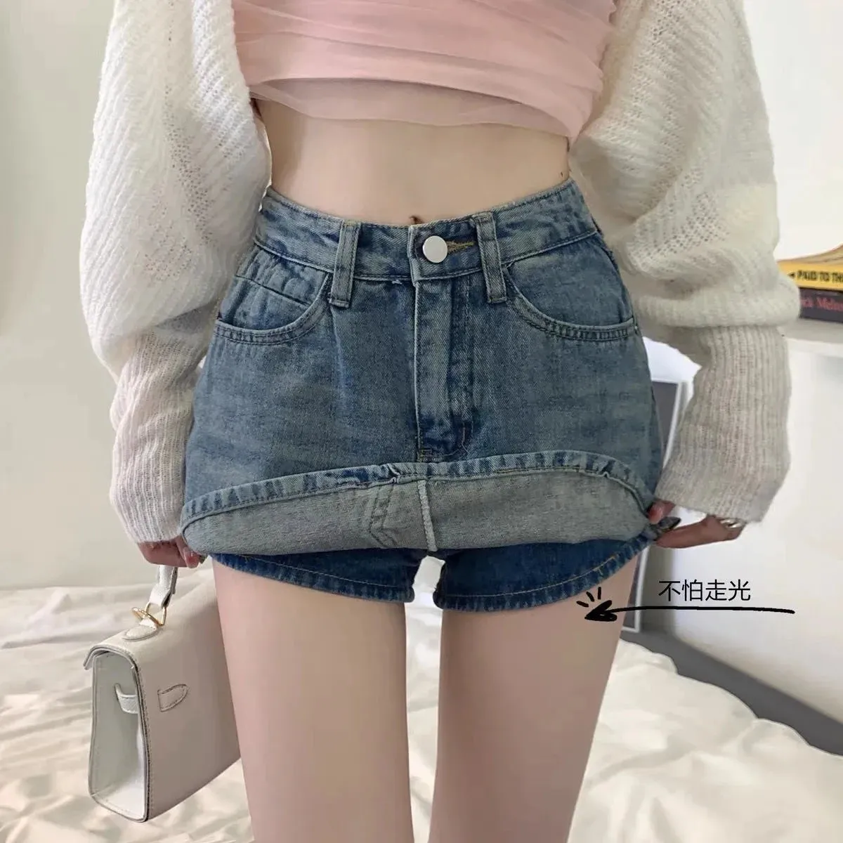 Cowboy Shorts Skirt for Women 2024 Summer High Waist Denim Skirts Casual Slim Splicing Mini Skirt Party Female