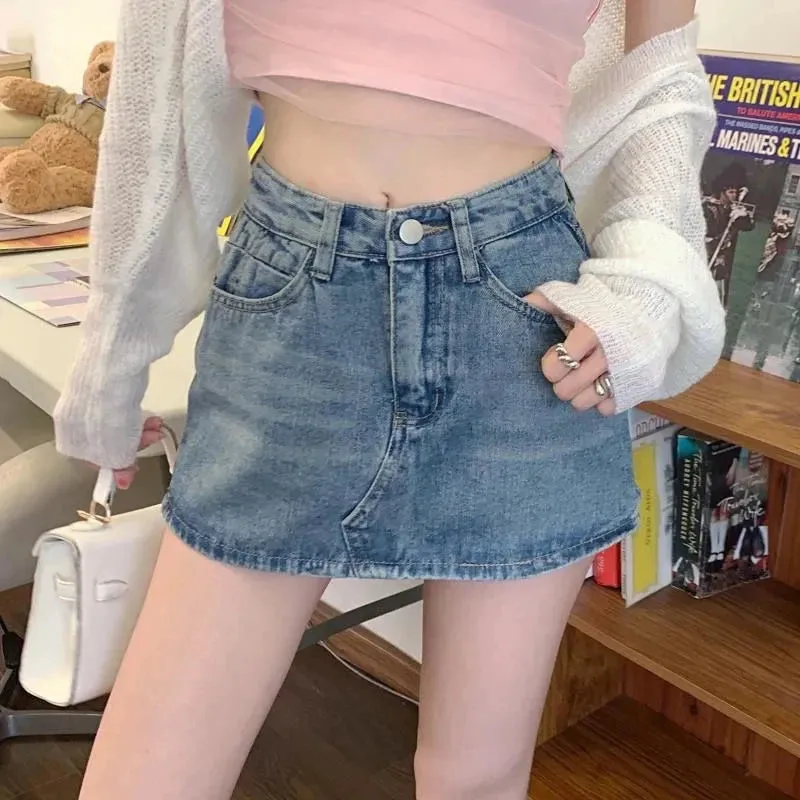 Cowboy Shorts Skirt for Women 2024 Summer High Waist Denim Skirts Casual Slim Splicing Mini Skirt Party Female
