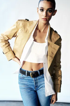 Cropped trench coat/ snake skin lining