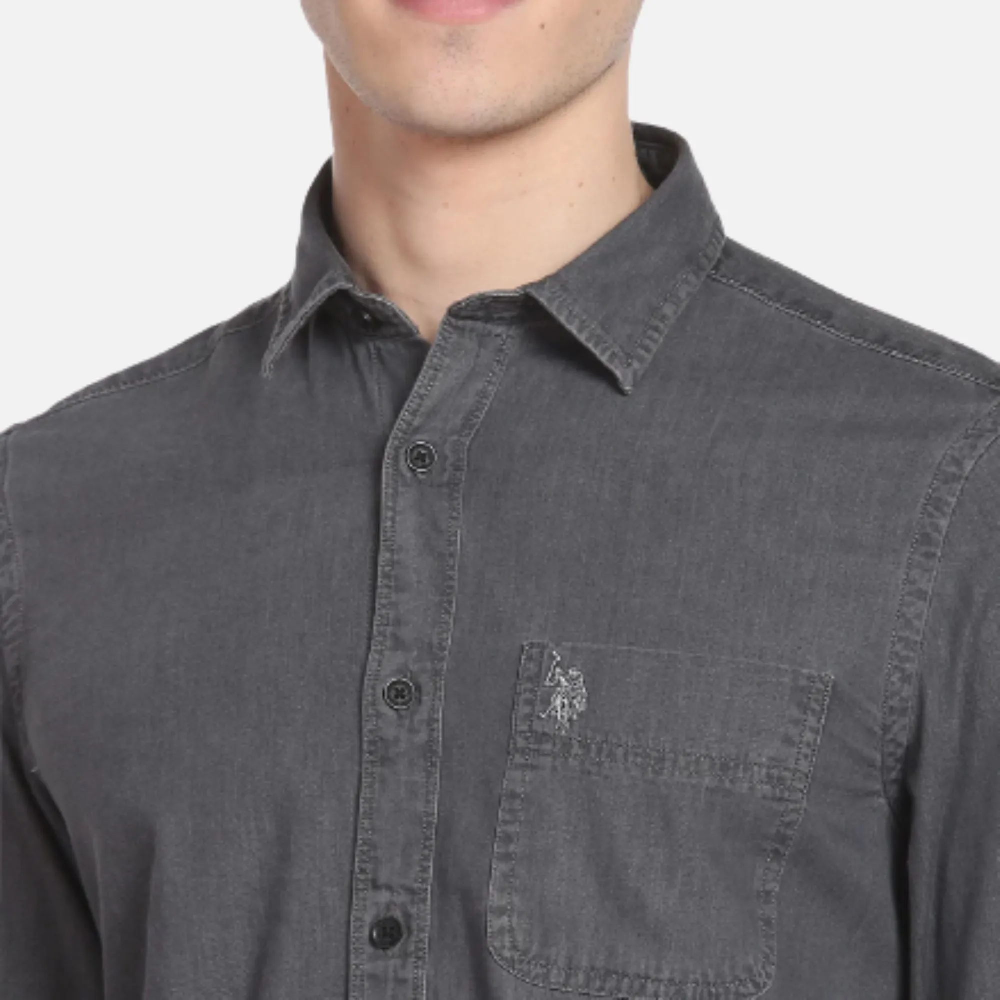 Cutaway Collar Chambray Casual Shirt