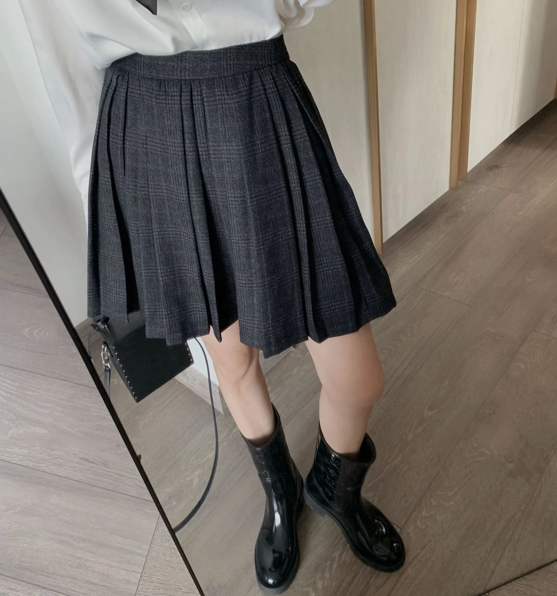 Dark A-Line Pleated Skirt
