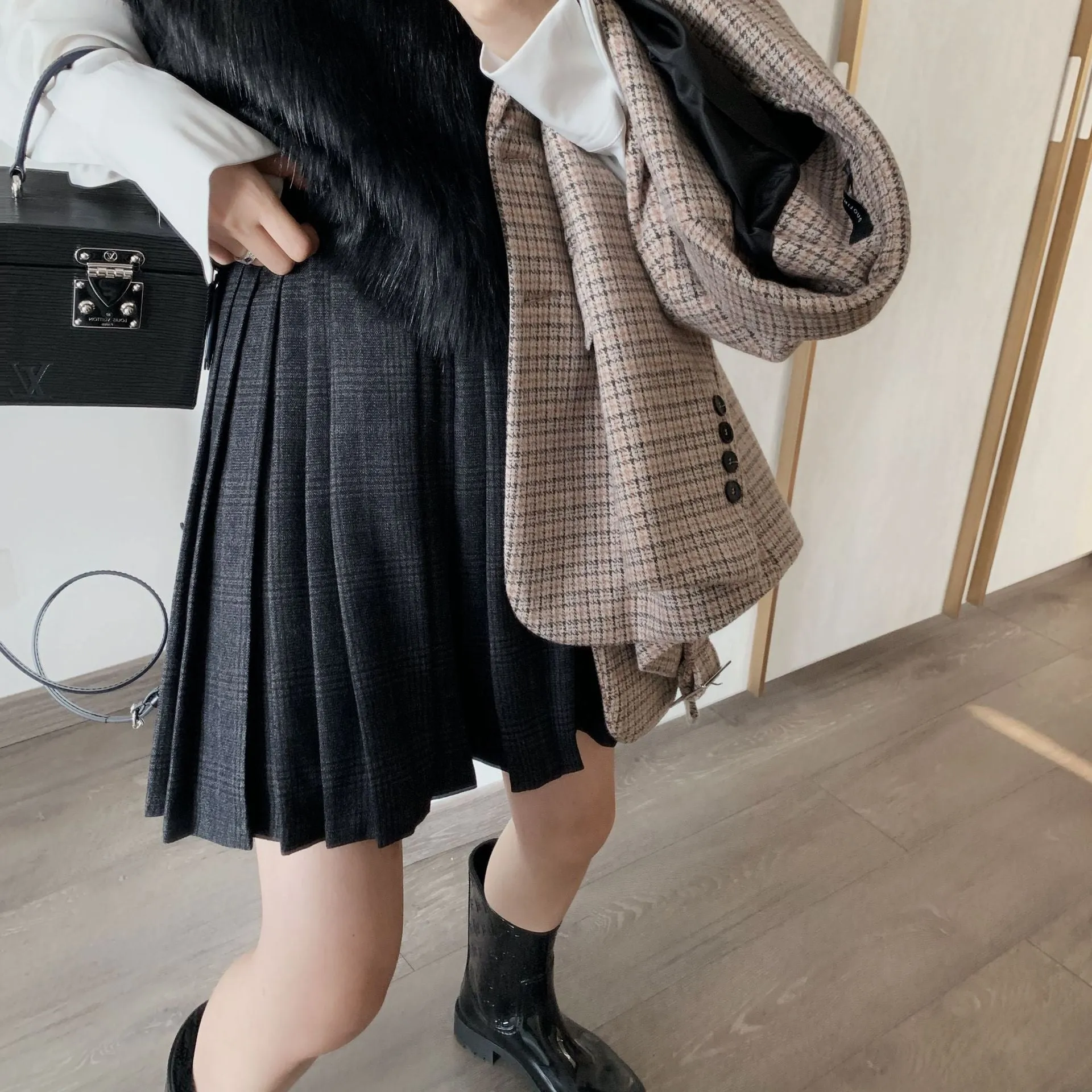 Dark A-Line Pleated Skirt