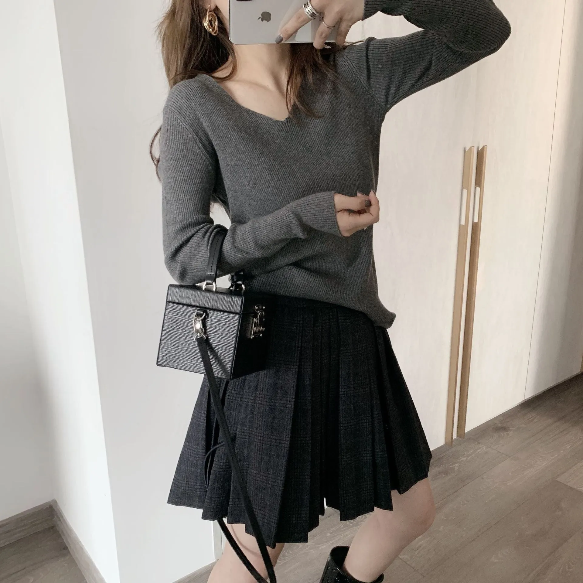 Dark A-Line Pleated Skirt